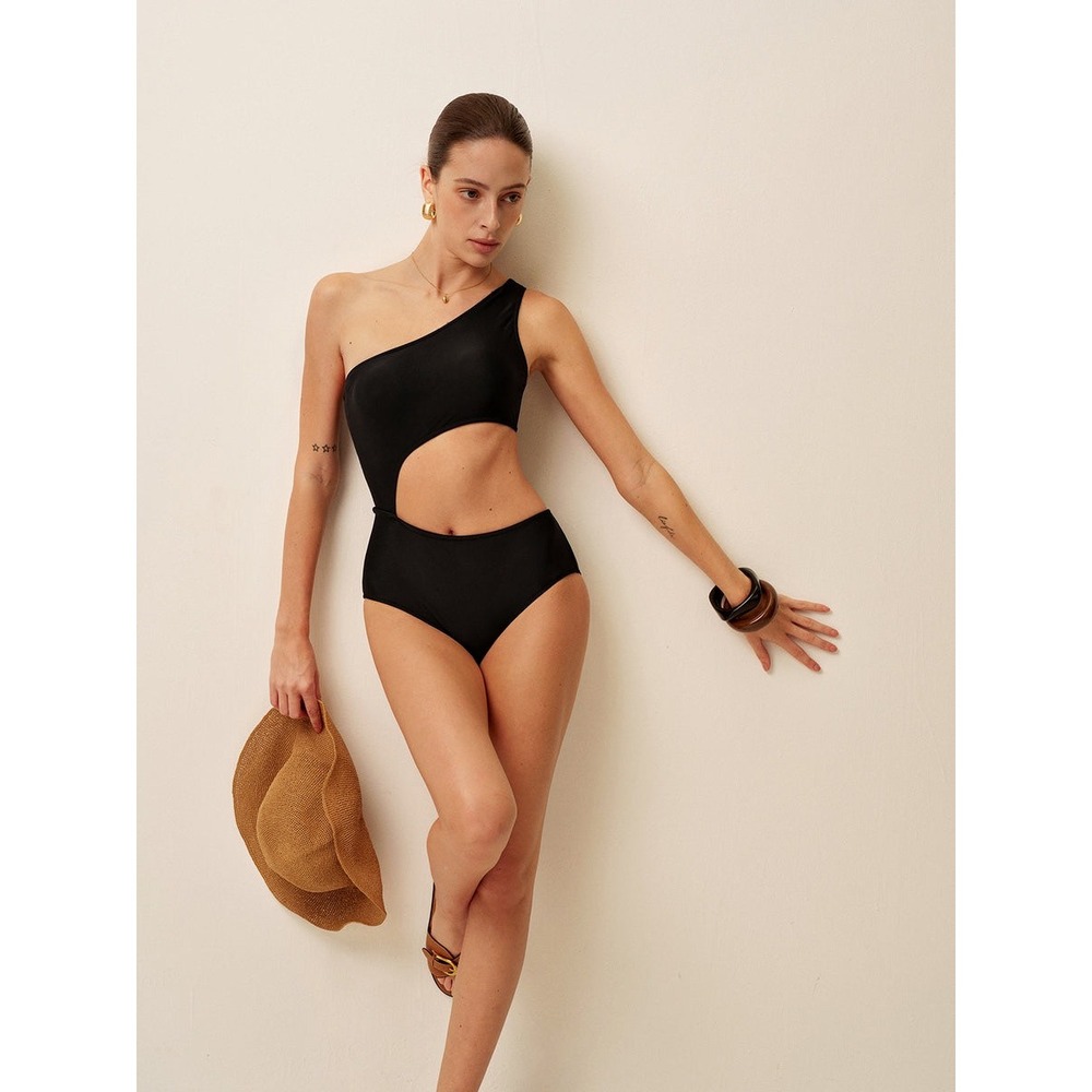 Commense Black One Shoulder Swimsuit Cutout‎ Monokini Sexy Bathing Suit size L